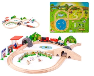 Dřevěná vláčkodráha na baterie 90 dílků PUZZLE