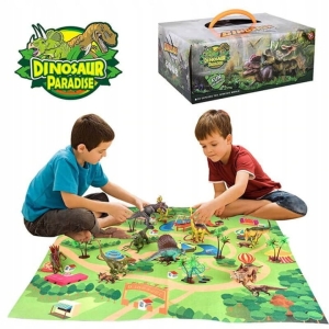 Sada 9 figurek dinosaurů v kufru + koberec