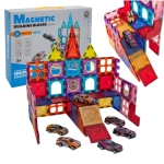Magnetické stavební bloky, samojízdná dráha, skluzavka, auto, 66 ks.