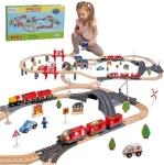 Dřevěná vláčkodráha na baterie 91 dílků 